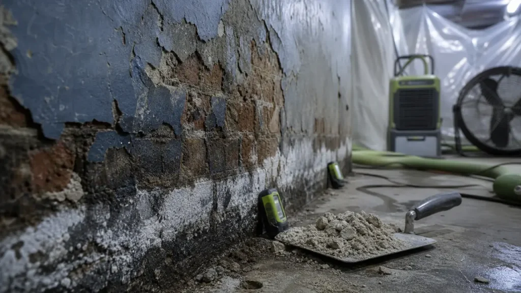 Assèchement des murs : salpêtre et fuite sur mur humide