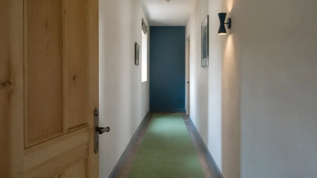Couleur peinture pour couloir : couloir sombre lumineux, bleu ardoise