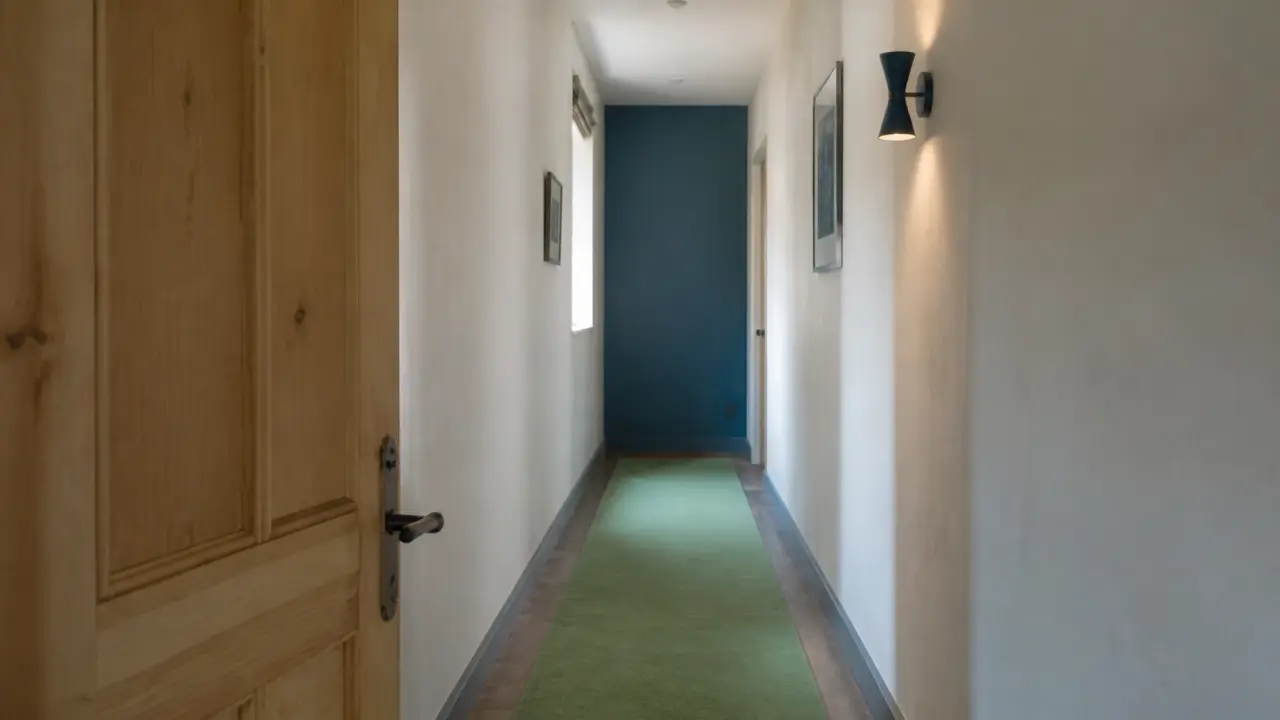 Couleur peinture pour couloir : couloir sombre lumineux, bleu ardoise
