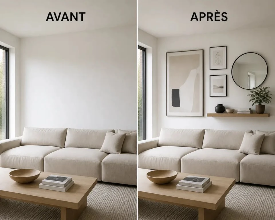 Idées pour decorer mur blanc avec un avant/après chaleureux dans un salon