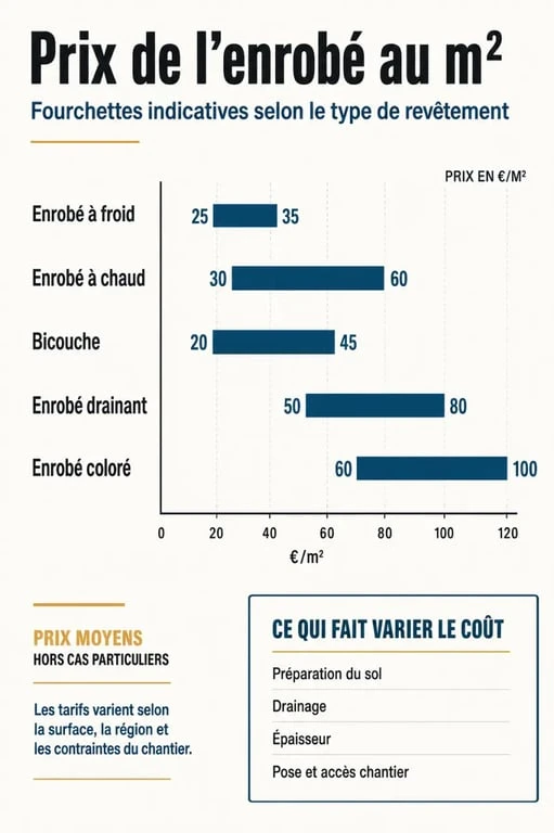 Enrobé prix m2 : comparatif visuel des tarifs selon le type d’enrobé et les facteurs de coût