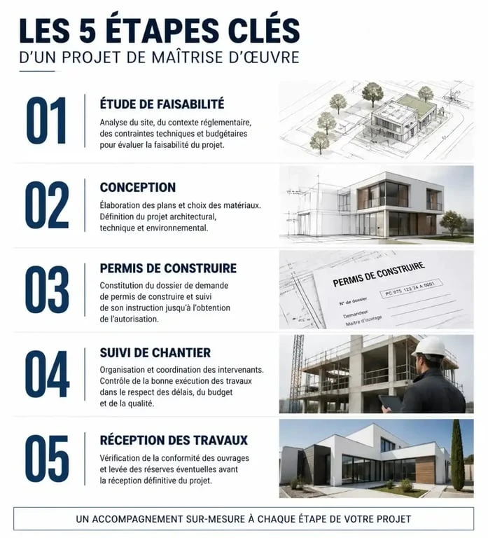 Étapes d'un projet de maîtrise d'œuvre à Angers pour une construction ou rénovation.
