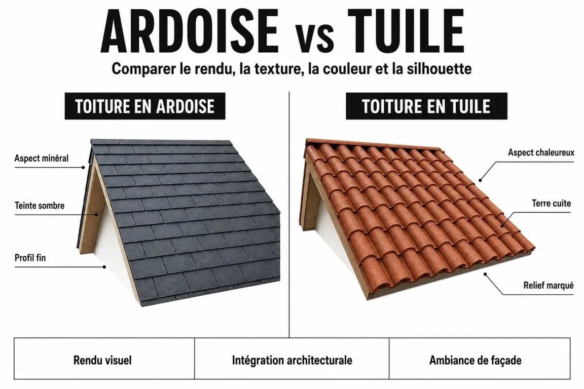 Comparatif ardoise tuile pour toiture : rendu, texture et style de couverture