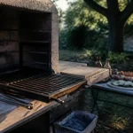 Faire un barbecue maison au bois : feu de bois, grille noire et briques réfractaires