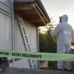 Intervention nid de guepe : technicien vérifie un nid sous la gouttière à 3 mètres