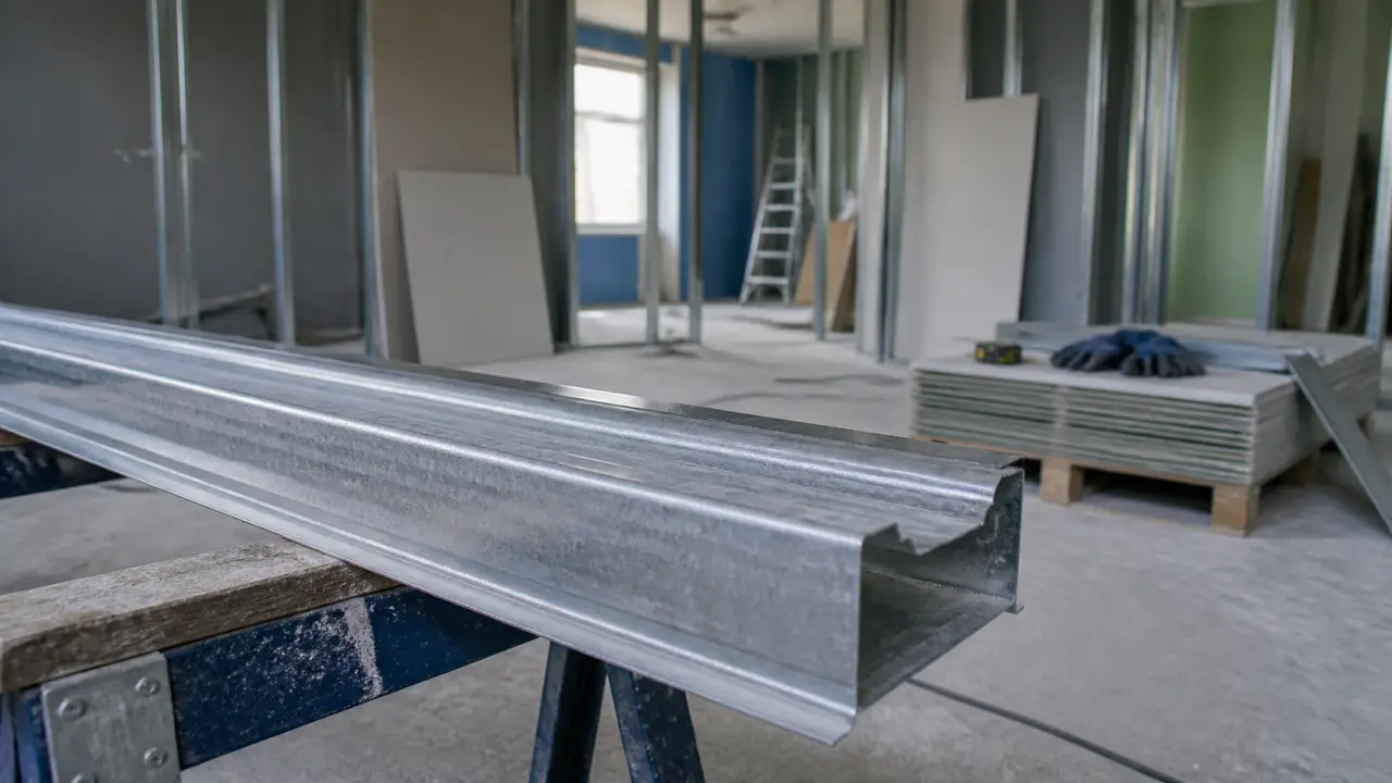 Lisse placo en acier galvanisé sur chantier intérieur