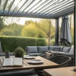 Pergola aluminium sur terrasse couverte maison avec lames orientables