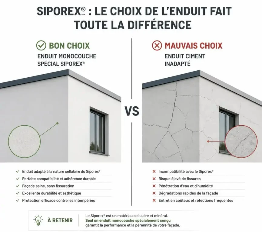 Comparaison entre un enduit adapté et inadapté sur Siporex