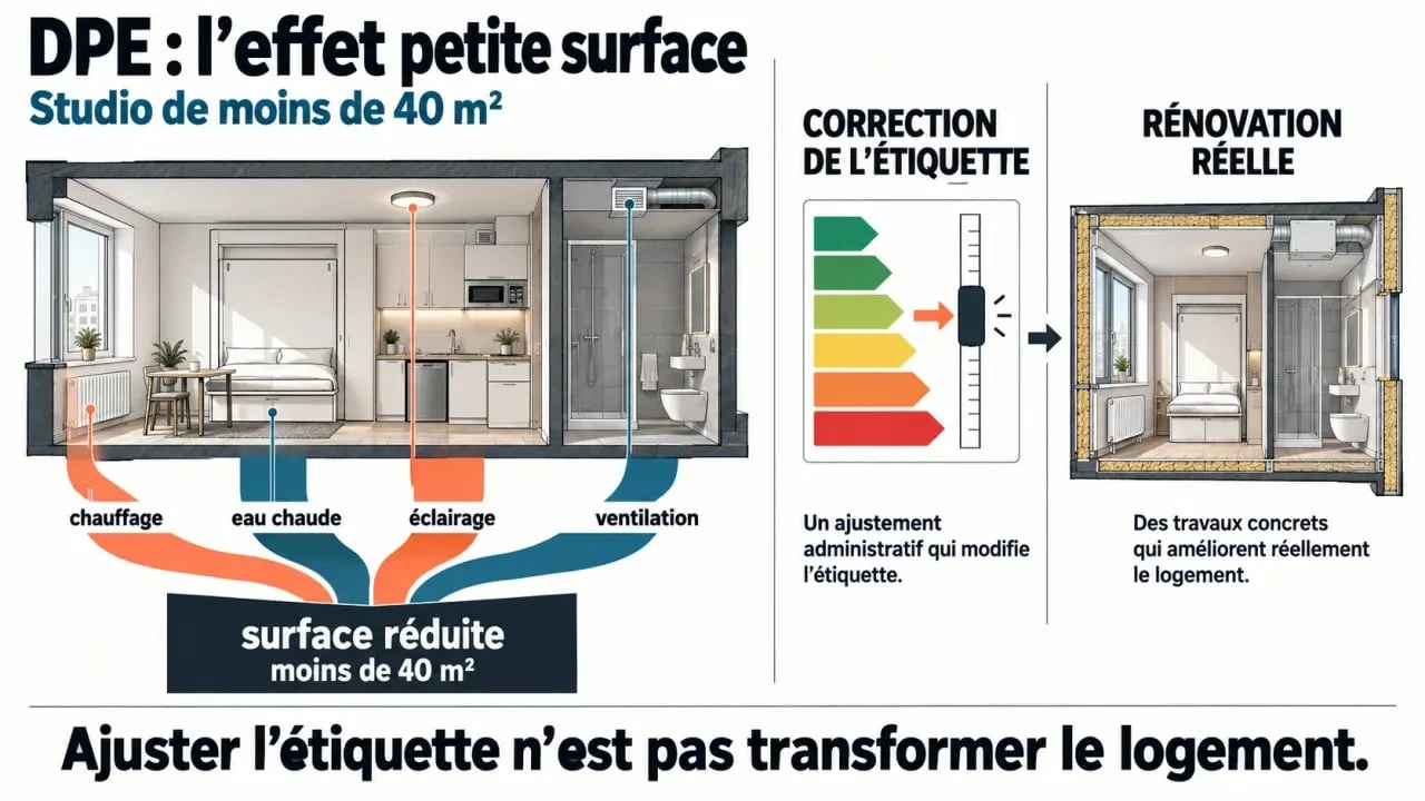 DPE petite surface : effet des consommations fixes et correction de l’étiquette sous 40 m²
