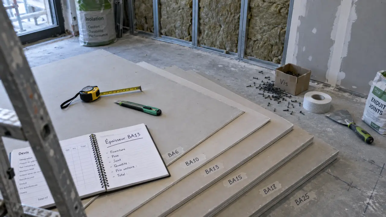 Épaisseur placo BA13 BA15 : plaques de plâtre sur chantier