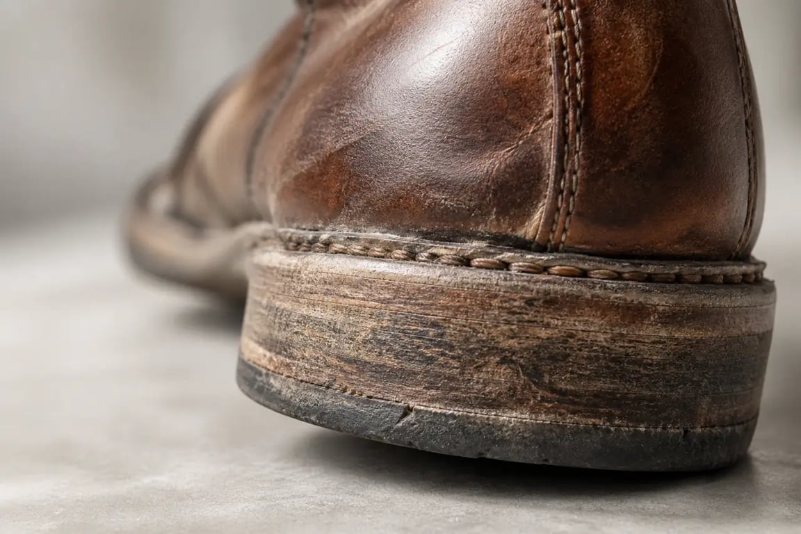 Semelle et talon usés de chaussure en cuir à faire réparer par un cordonnier