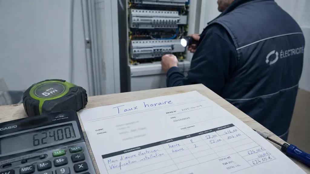 Taux horaire electricien : devis, calcul et frais de chantier