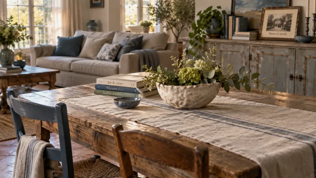 Déco maison de famille : salon avec meubles anciens et confort contemporain