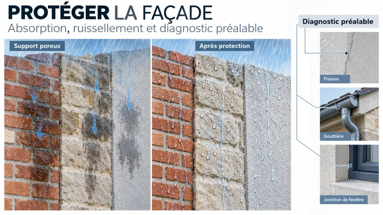 Infographie sur l’imperméabilisant façade et la compatibilité des supports minéraux