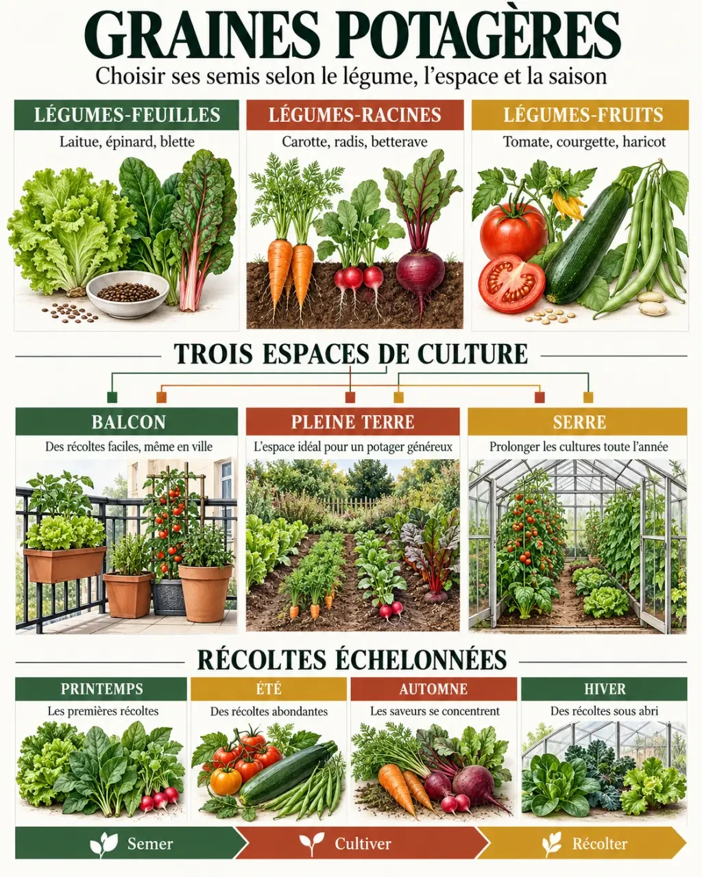 Graines potagères classées par familles de légumes et espaces de culture
