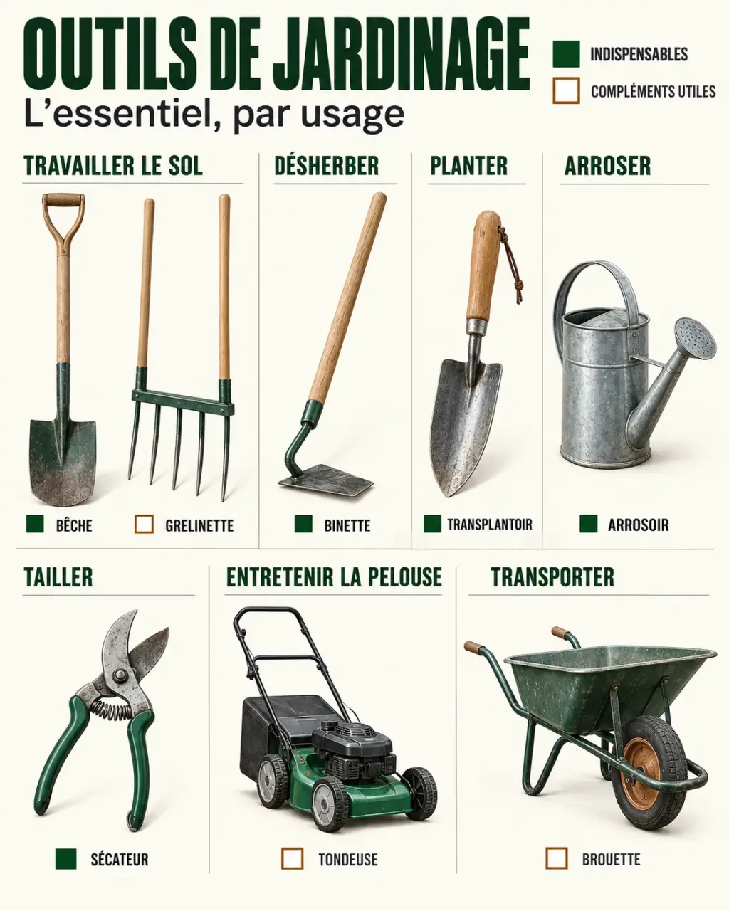 Liste des outils de jardinage indispensables classés par tâche