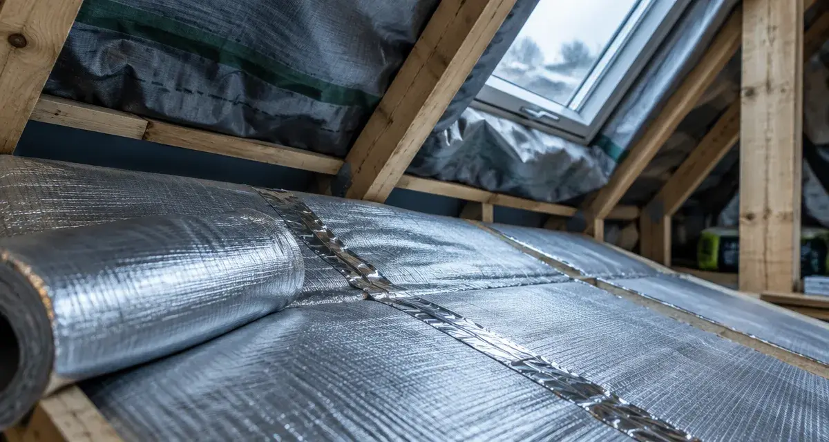 Isolant mince sous toiture en combles, rouleau multicouche entre chevrons