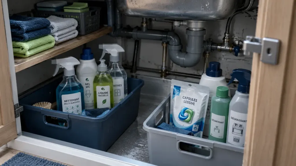 Sous l’évier ou en hauteur : ranger ses produits ménagers sans risque