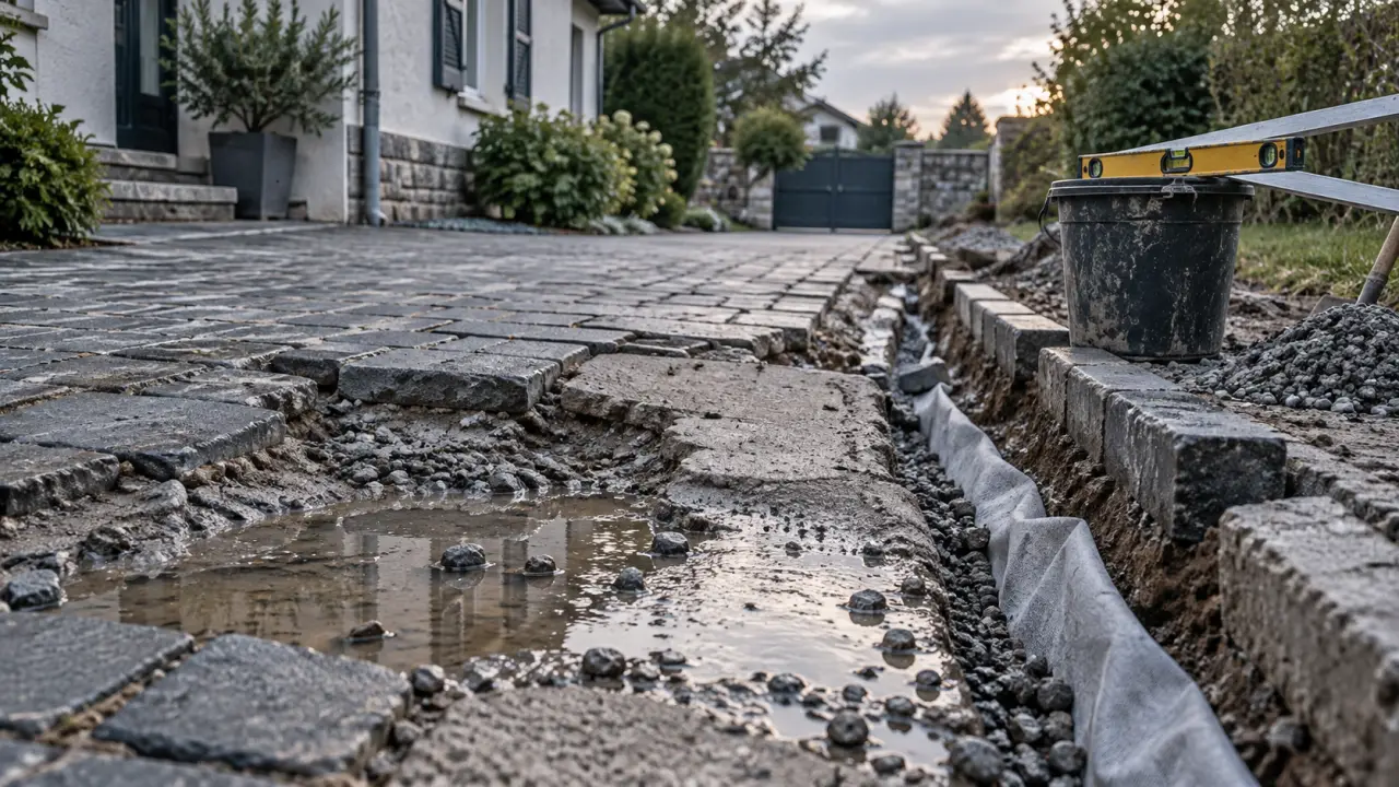 Rénovation allée maison : pavés affaissés et évacuation d’eau à refaire