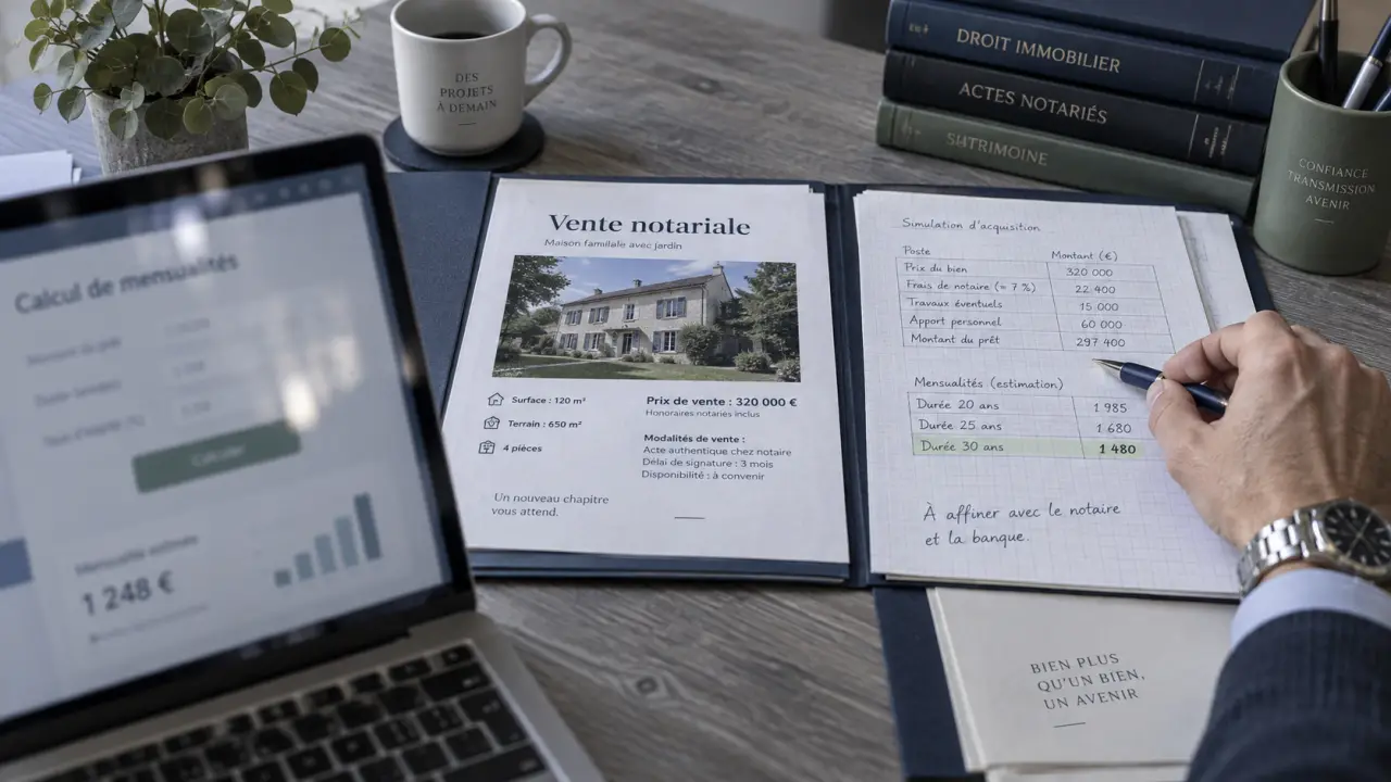 Vente notariale immobilier : dossier, calcul et formulaire en ligne